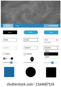 Light BLUE vector ui kit with clouds & stars. Beautiful ui ux kit with colorful sky in its header. This template you can use for landing pages.