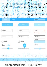 Light BLUE vector ui kit with dots. Web ui kit with abstract gradient circles in its header. This template you can use for websites.