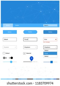 Light BLUE vector ui kit in polygonal style with circles. Web ui kit with abstract triangles, circles in its header. This template you can use for landing pages.