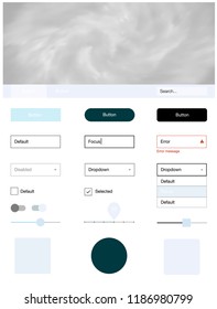 Light BLUE vector ui kit with clouds & stars. Simple Material Design Kit with colorful clouds in header. This template you can use for websites.