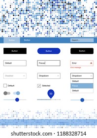 Light BLUE vector ui kit with dots. Colorful ui/ux kit with header consisted of spheres. This template you can use for landing pages.