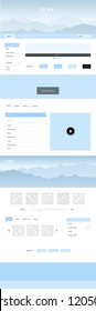 Light BLUE vector ui kit with landscape. Beautiful ui ux kit with colorful mountains in its header. Beautiful layout for websites, landing pages.