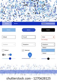 Light BLUE vector ui kit with dots. Modern Style guide with colorful gradient circles in its header. Beautiful layout for websites, landing pages.