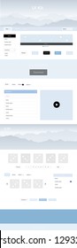 Light BLUE vector ui kit with landscape. Beautiful ui ux kit with colorful mountains in its header. Template for landing pages of leisure.