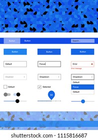 Light BLUE vector ui ux kit with circles. Simple Material Design Kit with colorful dots in header. This sample is for your landing page.