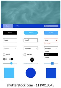 Light BLUE vector ui ux kit with space stars. Modern Style guide with colorful gradient sky in its header. Beautiful layout for websites, landing pages.
