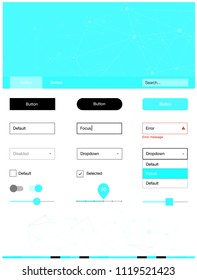 Light BLUE vector ui ux kit in triangular style with circles. Web ui kit with abstract triangles, circles in its header. This sample is for your landing page.