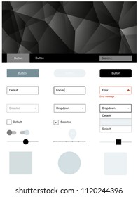 Light BLUE vector ui ux kit in triangular style. Web ui kit with abstract gradient triangles in its header. This template you can use for websites.