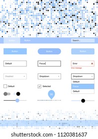 Light BLUE vector ui ux kit with circles. Simple Material Design Kit with colorful dots in header. Beautiful layout for websites, landing pages.