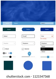 Light BLUE vector ui ux kit with space stars. Simple Material Design Kit with colorful clouds in header. Beautiful layout for websites, landing pages.