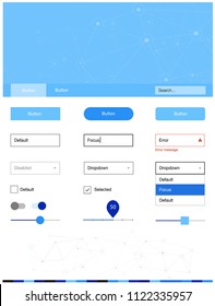Light BLUE vector ui ux kit in triangular style with circles. Web ui kit with abstract triangles, circles in its header. Beautiful layout for websites, landing pages.