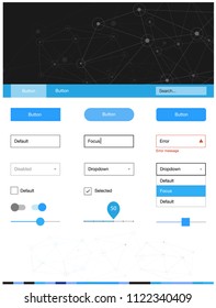 Light BLUE vector ui ux kit in triangular style with circles. Simple Material Design Kit with colorful triangles, circles. This sample is for your landing page.