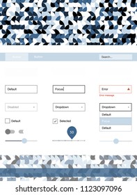 Light BLUE vector ui ux kit with circles. Simple Material Design Kit with colorful dots in header. This template you can use for landing pages.