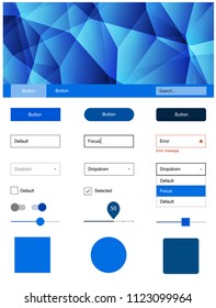Light BLUE vector ui ux kit in triangular style. Modern Style guide in polygonal style with triangles. This template you can use for landing pages.