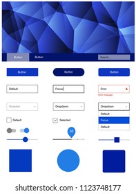 Light BLUE vector ui ux kit in triangular style. Colorful Style guide with triangles on abstract background. Beautiful layout for websites, landing pages.