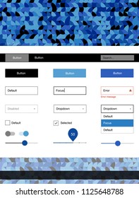 Light BLUE vector ui ux kit with circles. Web ui kit with abstract gradient circles in its header. This sample is for your landing page.