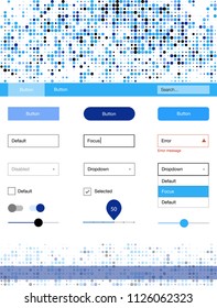 Light BLUE vector ui ux kit with circles. Web ui kit with abstract gradient circles in its header. Simple colorful design for websites.