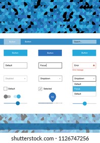 Light BLUE vector ui ux kit with circles. Web ui kit with abstract gradient circles in its header. This sample is for your landing page.