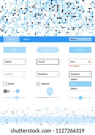 Light BLUE vector ui ux kit with circles. Simple Material Design Kit with colorful dots in header. This sample is for your website.