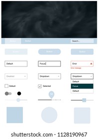 Light BLUE vector ui ux kit with space stars. Simple Material Design Kit with colorful clouds in header. Modern template for your landing page.