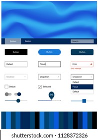 Light BLUE vector ui ux kit with lines, ovals. Elegant bright illustration with gradient  in memphis style. This sample is for your landing page.