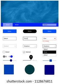 Light BLUE vector ui ux kit with space stars. Colorful ui/ux kit with header consisted of clouds & stars. Simple colorful design for websites.
