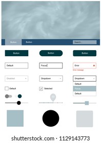 Light BLUE vector ui ux kit with space stars. Colorful ui/ux kit with header consisted of clouds & stars. This template you can use for landing pages.