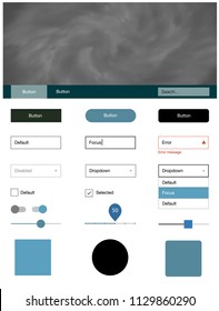 Light BLUE vector ui ux kit with space stars. Simple Material Design Kit with colorful clouds in header. This sample is for your landing page.
