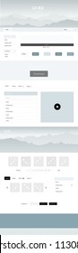 Light BLUE vector ui ux kit with hills and rocks. Colorful Style guide with mountains on abstract background. Template for website of outdoor activities.