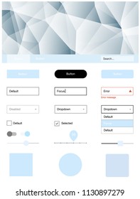 Light BLUE vector ui ux kit in triangular style. Colorful Style guide with triangles on abstract background. This template you can use for websites.