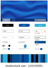 Light BLUE vector ui ux kit with lines, ovals. Colorful illustration in abstract memphis style with gradient. This template you can use for landing pages.