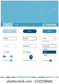 Light BLUE vector ui ux kit in triangular style with circles. Ui Ux kit with colorful polygonal background in its header. This template you can use for landing pages.