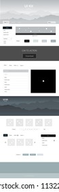 Light BLUE vector ui ux kit with hills and rocks. Beautiful ui ux kit with colorful mountains in its header. Template for landing pages of leisure.