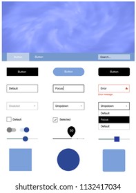 Light BLUE vector ui ux kit with space stars. Web ui kit with abstract gradient clouds in its header. This template you can use for landing pages.