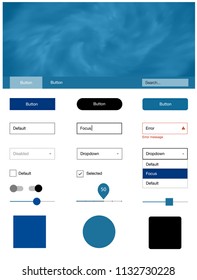 Light BLUE vector ui ux kit with space stars. Web ui kit with abstract gradient clouds in its header. Simple colorful design for websites.