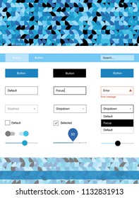 Light BLUE vector ui ux kit with circles. Simple Material Design Kit with colorful dots in header. This template you can use for websites.