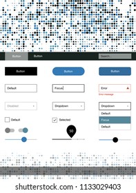 Light BLUE vector ui ux kit with circles. Simple Material Design Kit with colorful dots in header. This sample is for your landing page.