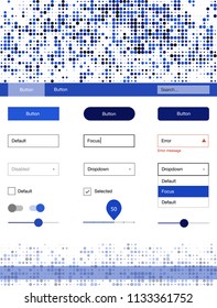 Light BLUE vector ui ux kit with circles. Simple Material Design Kit with colorful dots in header. Beautiful layout for websites, landing pages.