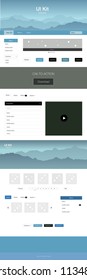 Light BLUE vector ui ux kit with hills and rocks. Colorful Style guide with mountains on abstract background. Template for landing pages of leisure.