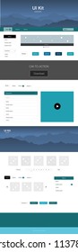 Light BLUE vector ui ux kit with hills and rocks. Beautiful ui ux kit with colorful mountains in its header. Beautiful layout for websites, landing pages.