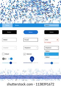 Light BLUE vector ui ux kit with circles. Web ui kit with abstract gradient circles in its header. Modern template for your landing page.