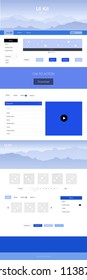 Light BLUE vector ui ux kit with hills and rocks. Colorful ui/ux kit with header consisted of hills & rocks. Beautiful layout for websites, landing pages.