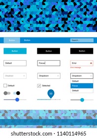 Light BLUE vector ui ux kit with circles. Simple Material Design Kit with colorful dots in header. This sample is for your landing page.