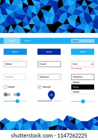 Light BLUE vector ui ux kit in triangular style. Simple Material Design Kit with colorful mosaic of triangles. Simple colorful design for websites.