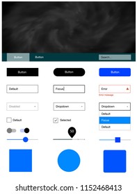 Light BLUE vector ui ux kit with space stars. Simple Material Design Kit with colorful clouds in header. This sample is for your landing page.