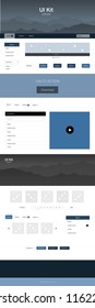 Light BLUE vector ui ux kit with hills and rocks. Simple Material Design Kit with colorful mountains in header. Modern template for your landing page.
