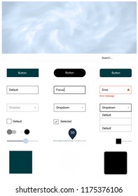 Light BLUE vector ui ux kit with space stars. Web ui kit with abstract gradient clouds in its header. This sample is for your landing page.