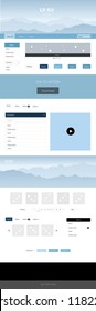 Light BLUE vector ui ux kit with hills and rocks. Simple Material Design Kit with colorful mountains in header. This sample is for your tourist website.