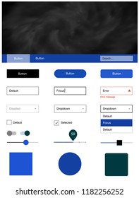 Light BLUE vector ui ux kit with space stars. Colorful ui/ux kit with header consisted of clouds & stars. This template you can use for websites.