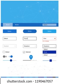Light BLUE vector ui ux kit in triangular style with circles. Style guide with triangles, circles on abstract background. Beautiful layout for websites, landing pages.